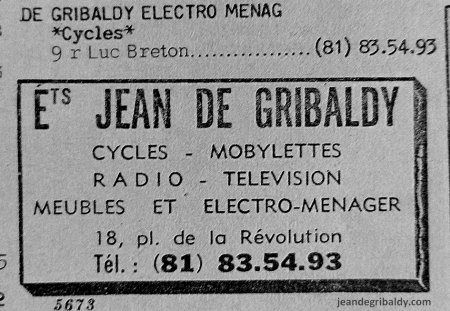 publicité jean de gribaldy besançon 1975 magasin cycles